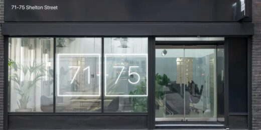 The black shopfront of Rapid Formations' office at 71-75 Shelton Street, Covent Garden, with large illuminated "71-75" numbers in the window, an address that can be used as both a registered office and a service address.