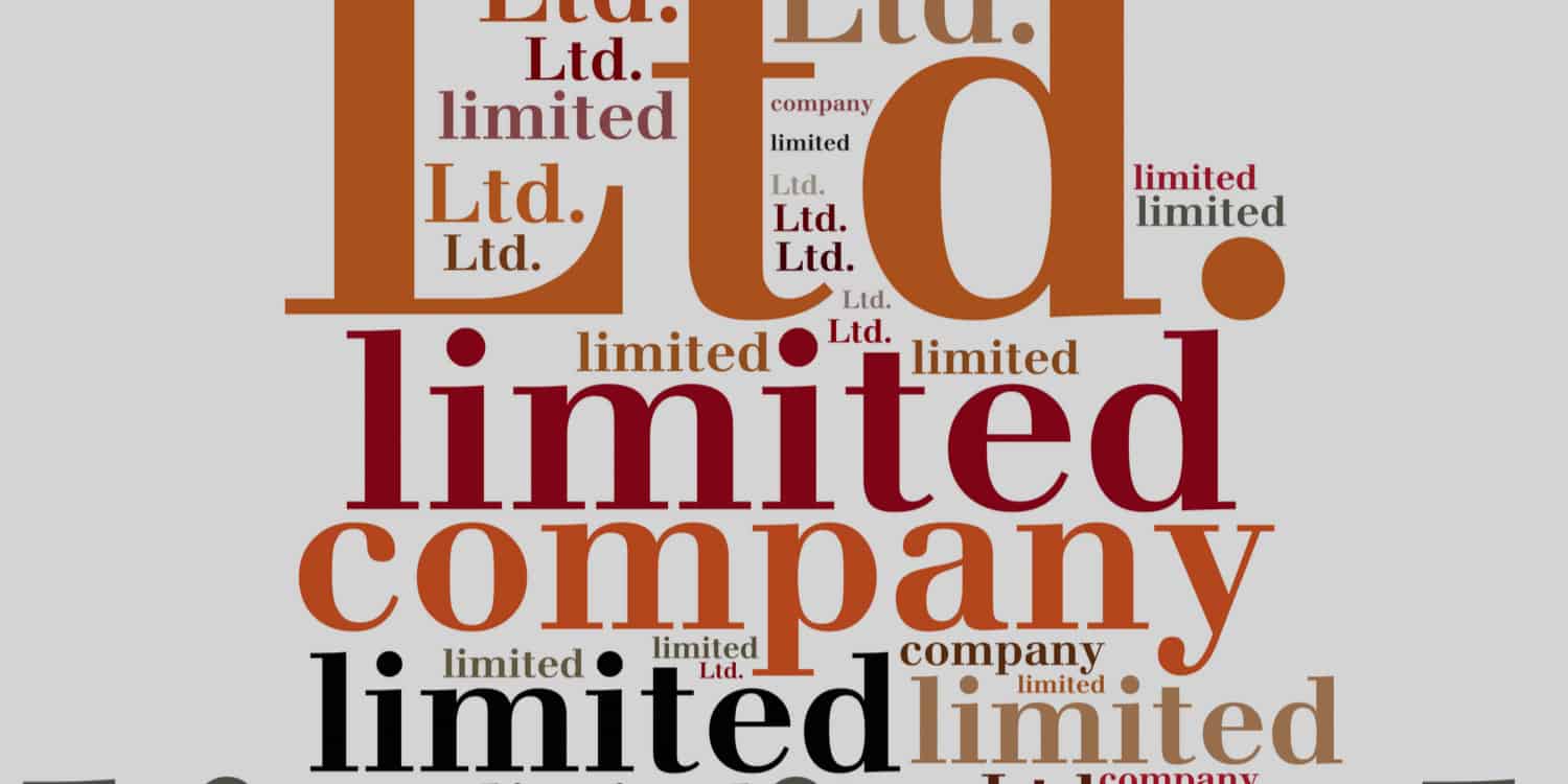 Display of text in various colours and sizes displaying the phrases and words "limited company", "Ltd. Company", "limited", "ltd", and "company".