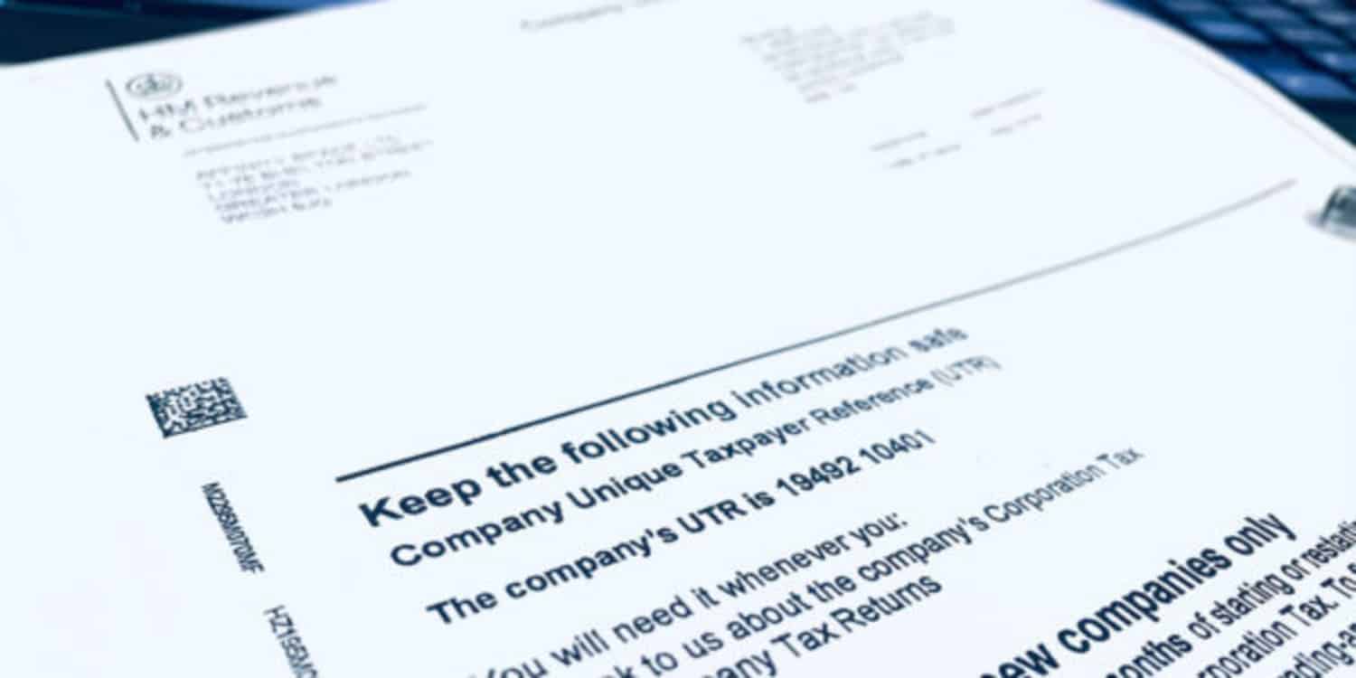 Image of the official HMRC letter that is issued to new companies, featuring a company Unique Tax Reference number.