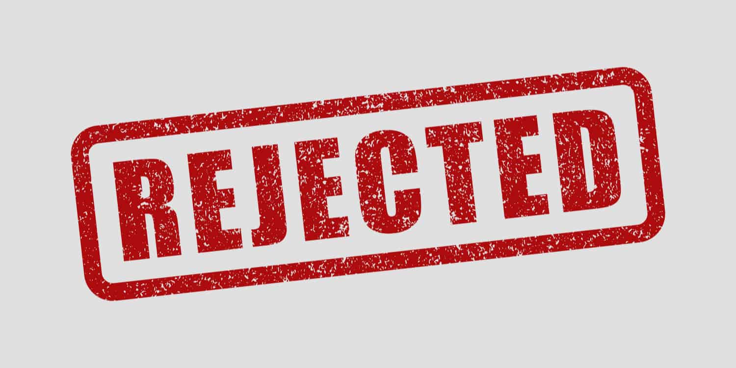 The word 'rejected' stamped in red ink on a white background, representing the potential for incorporation applications to be rejected at Companies House.