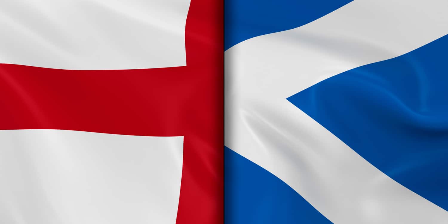 The national flags of Scotland and England.