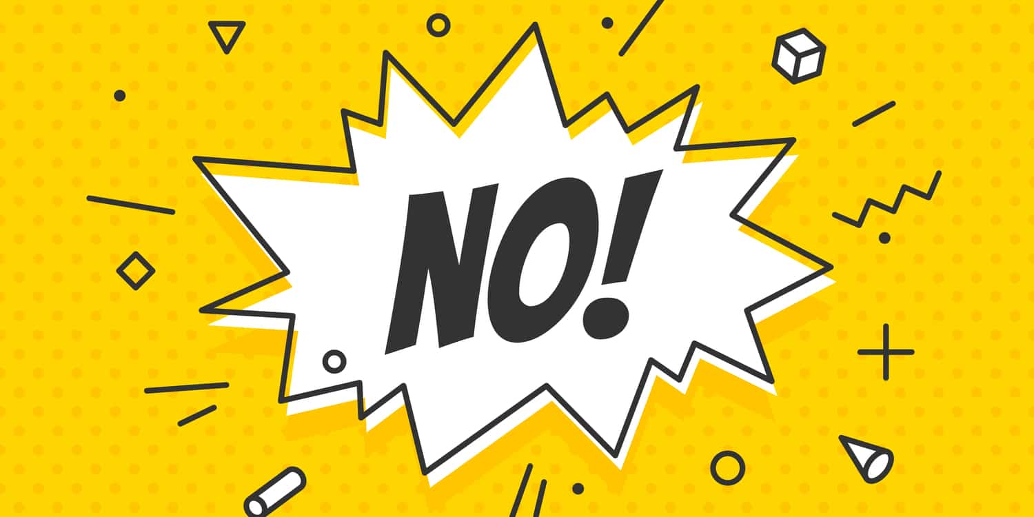 Cartoon illustration exclaiming the word'NO!'