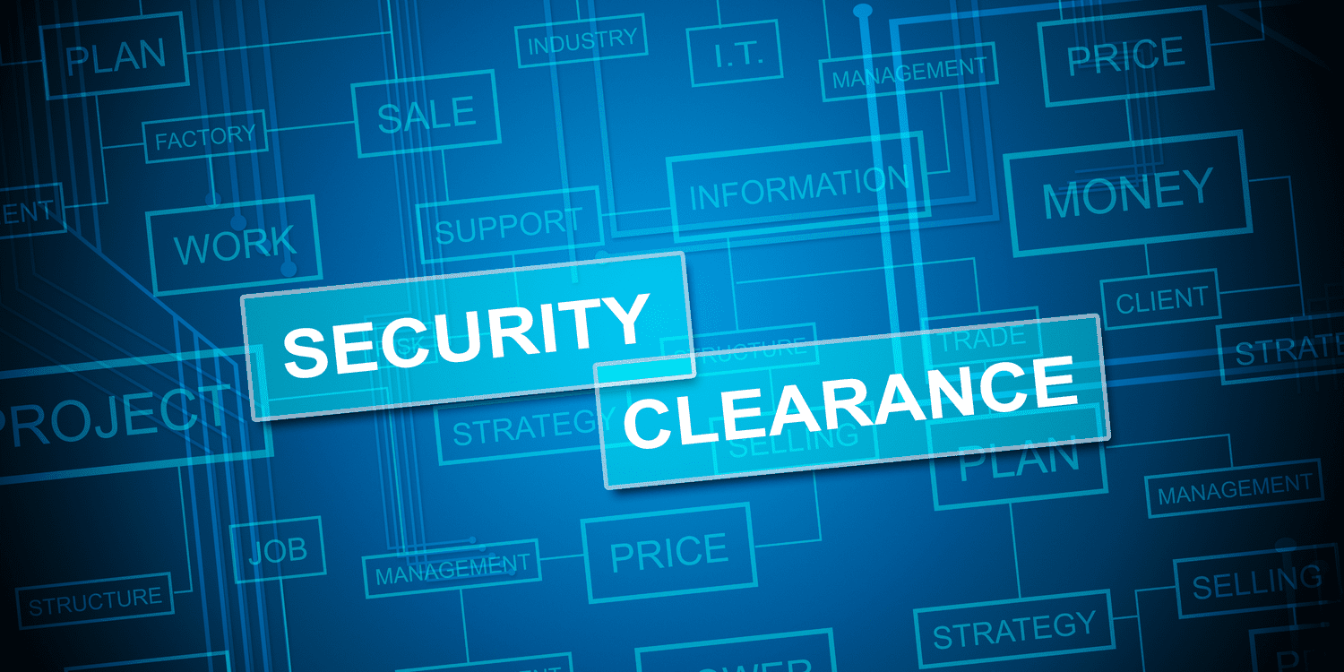 Electronic style illustration with headline graphic SECURITY CLEARANCE