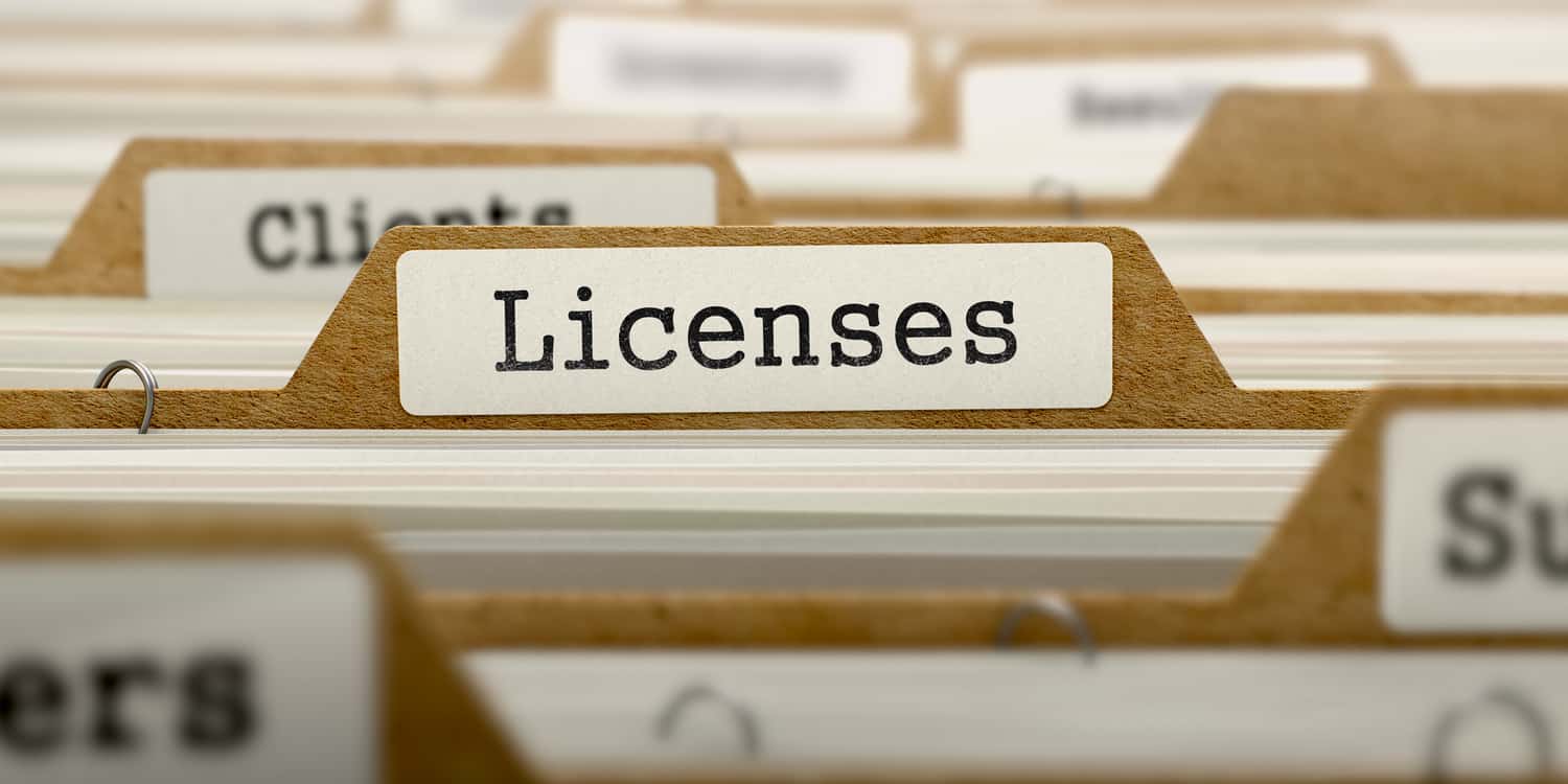The word 'Licences' on folder register of card index illustrating the business licence concept.