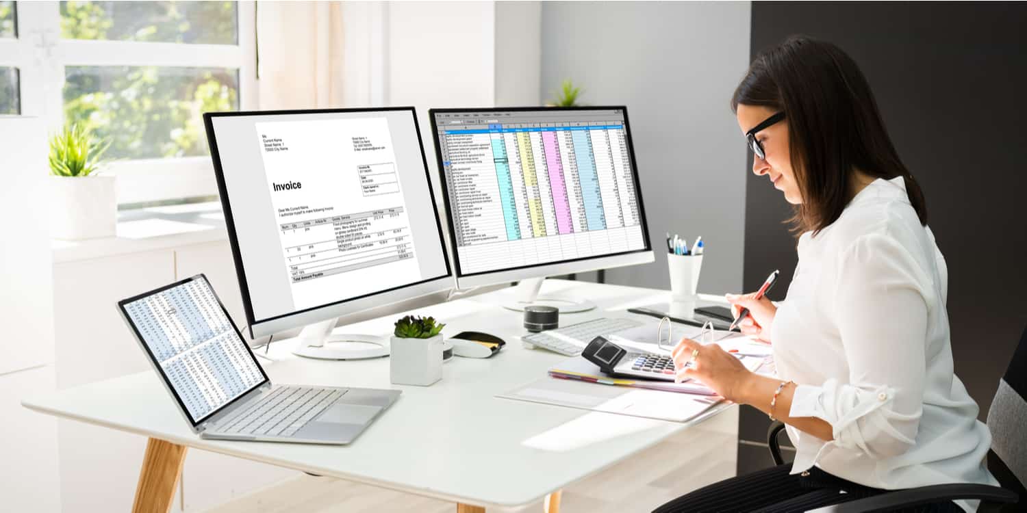 Female accountant at work at her desk.