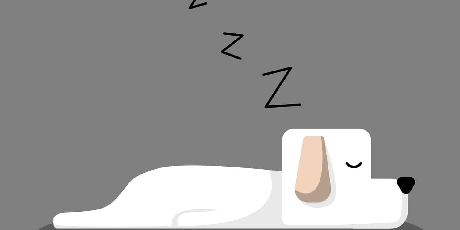 Illustration of white dog sleeping with grey background.