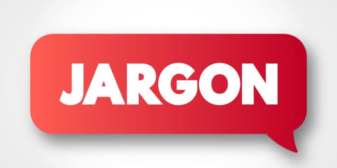Red message bubble with the word JARGON displayed in white font colour.