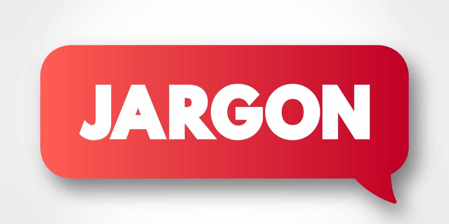 Red message bubble with the word JARGON displayed in white font colour.