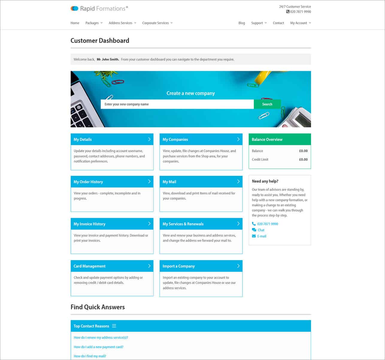 Screenshot of online client portal dashboard area