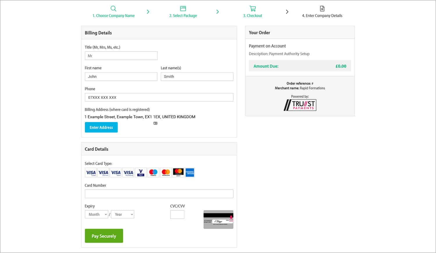 Screenshot of online client portal card area