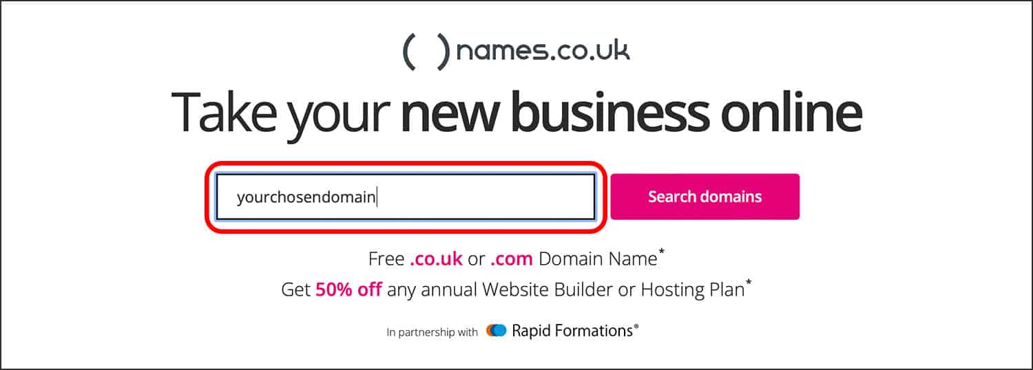 Screenshot of the Rapid Formations version of the Names.co.uk homepage