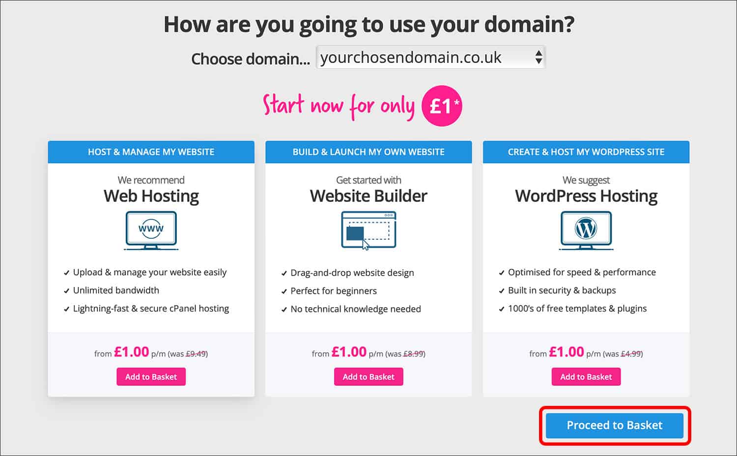 Screenshot of extras that are available on Names.co.uk to accompany the domain name