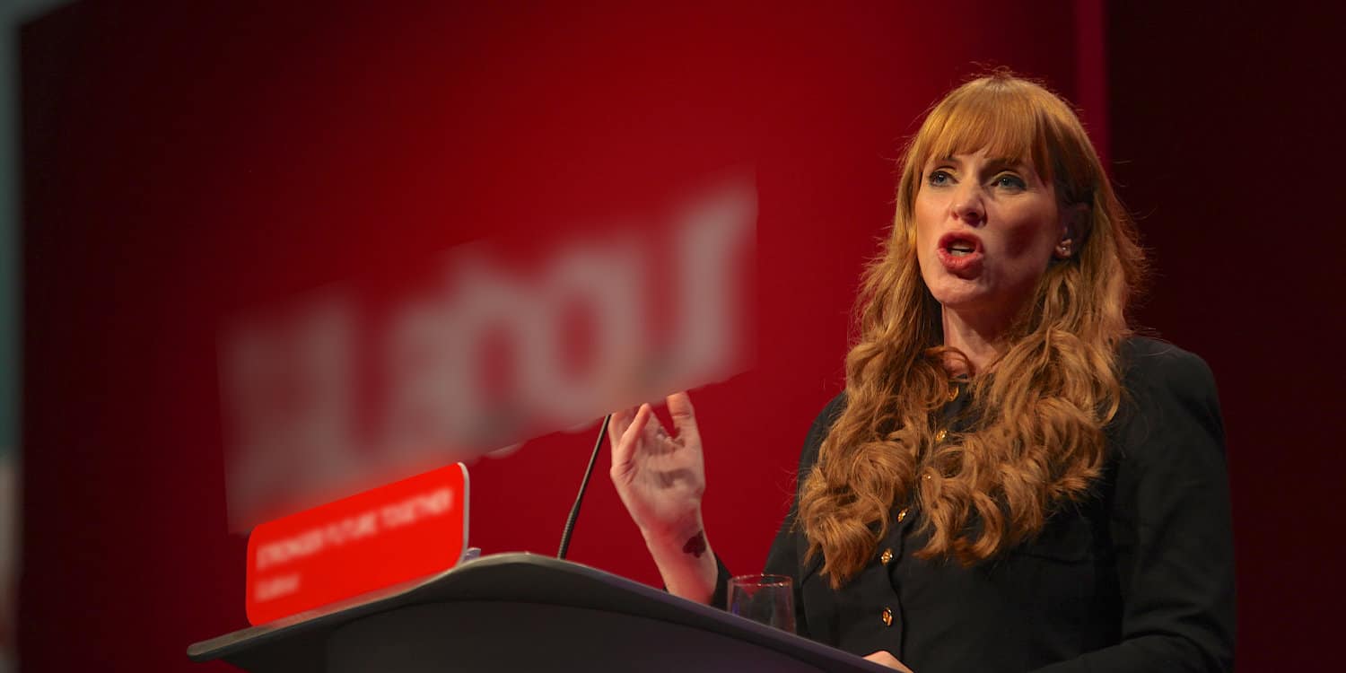 Photo of Angela Rayner, the Labour deputy leader, speaking at a conference