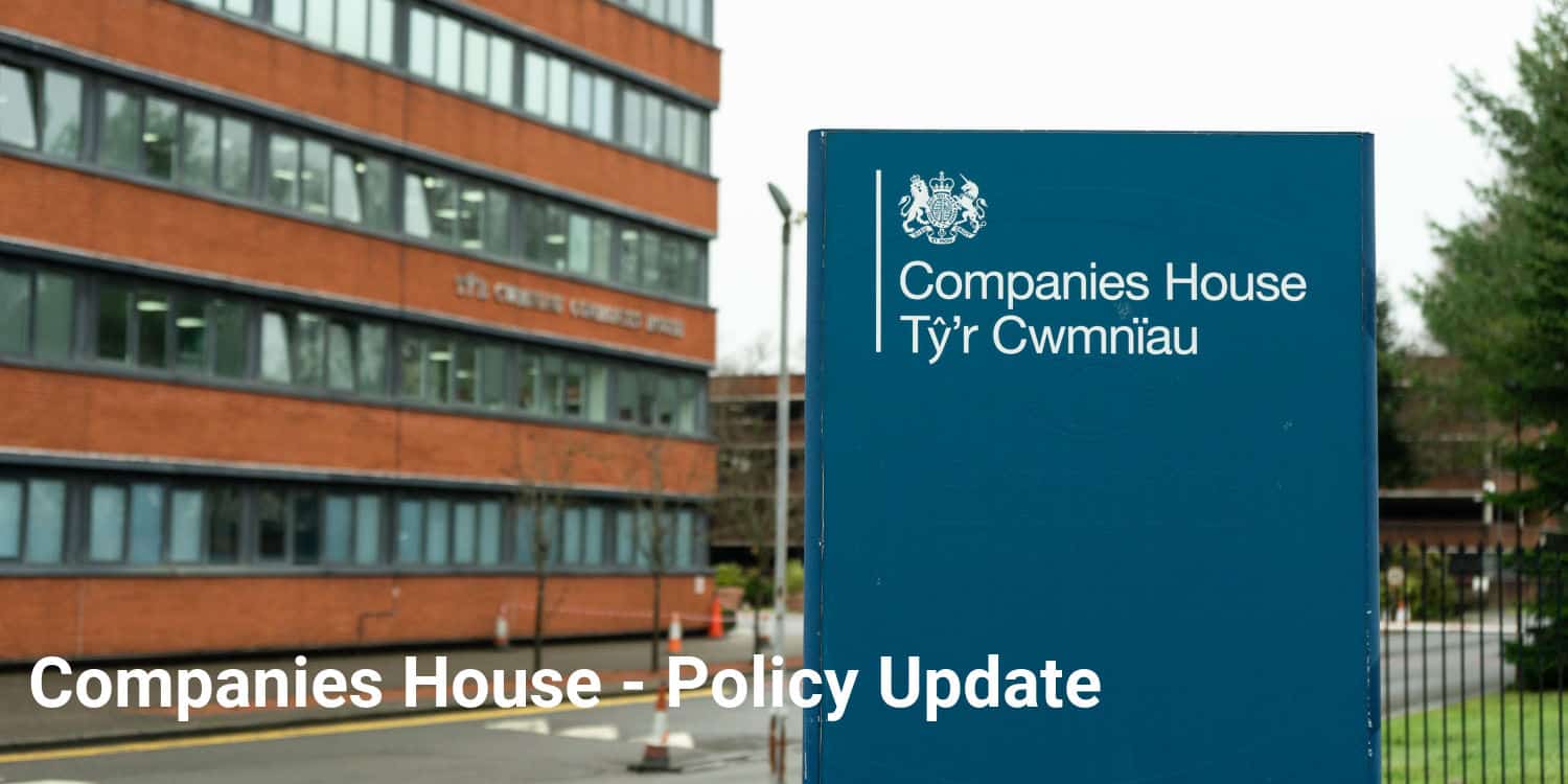 Image of Companies House in Cardiff with the headline 'Companies House - Policy Update'.