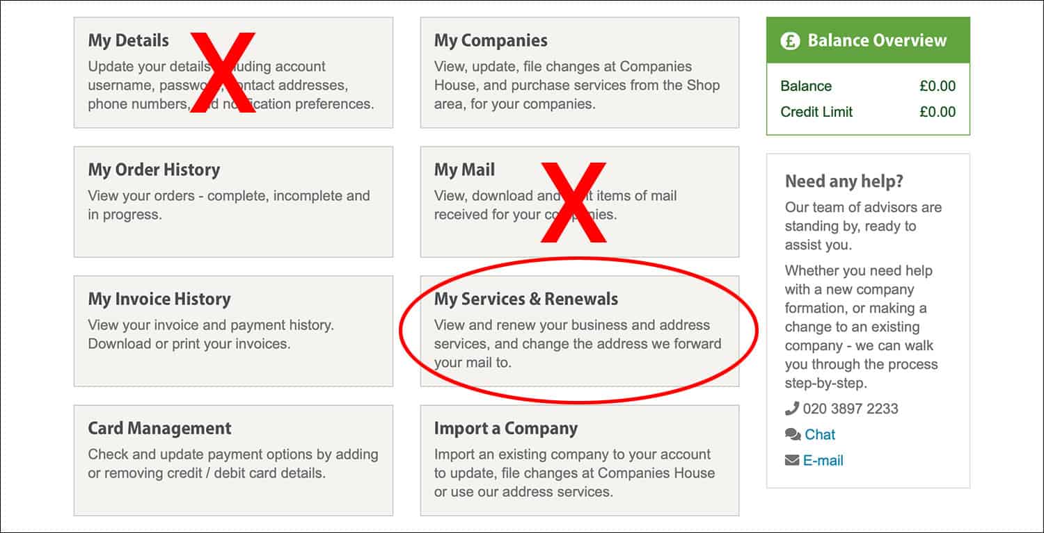 Screenshot of Rapid Formations' Customer Dashboard page with the heading My Services & Renewals circled in red.