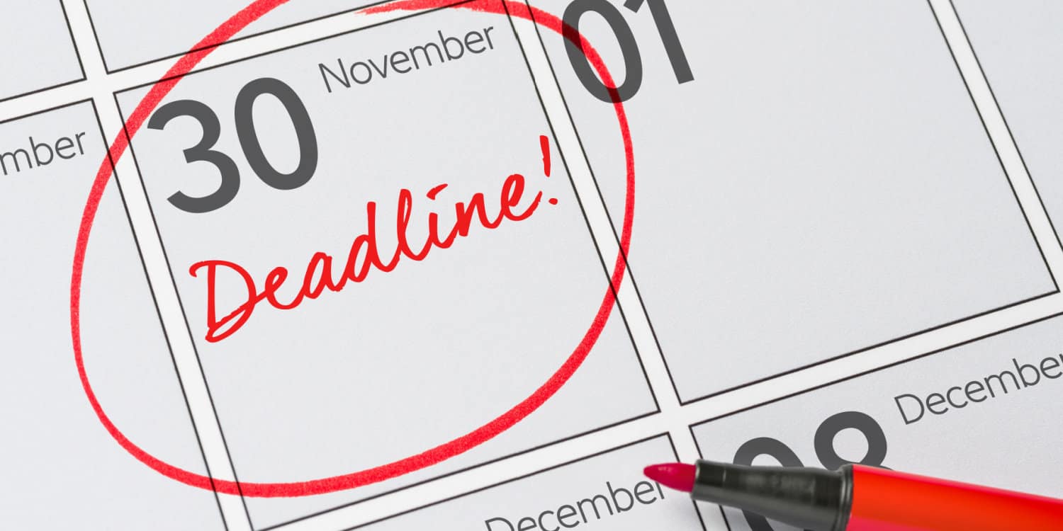 Calendar with 30 November circled in red pen to represent a Companies House filing deadline