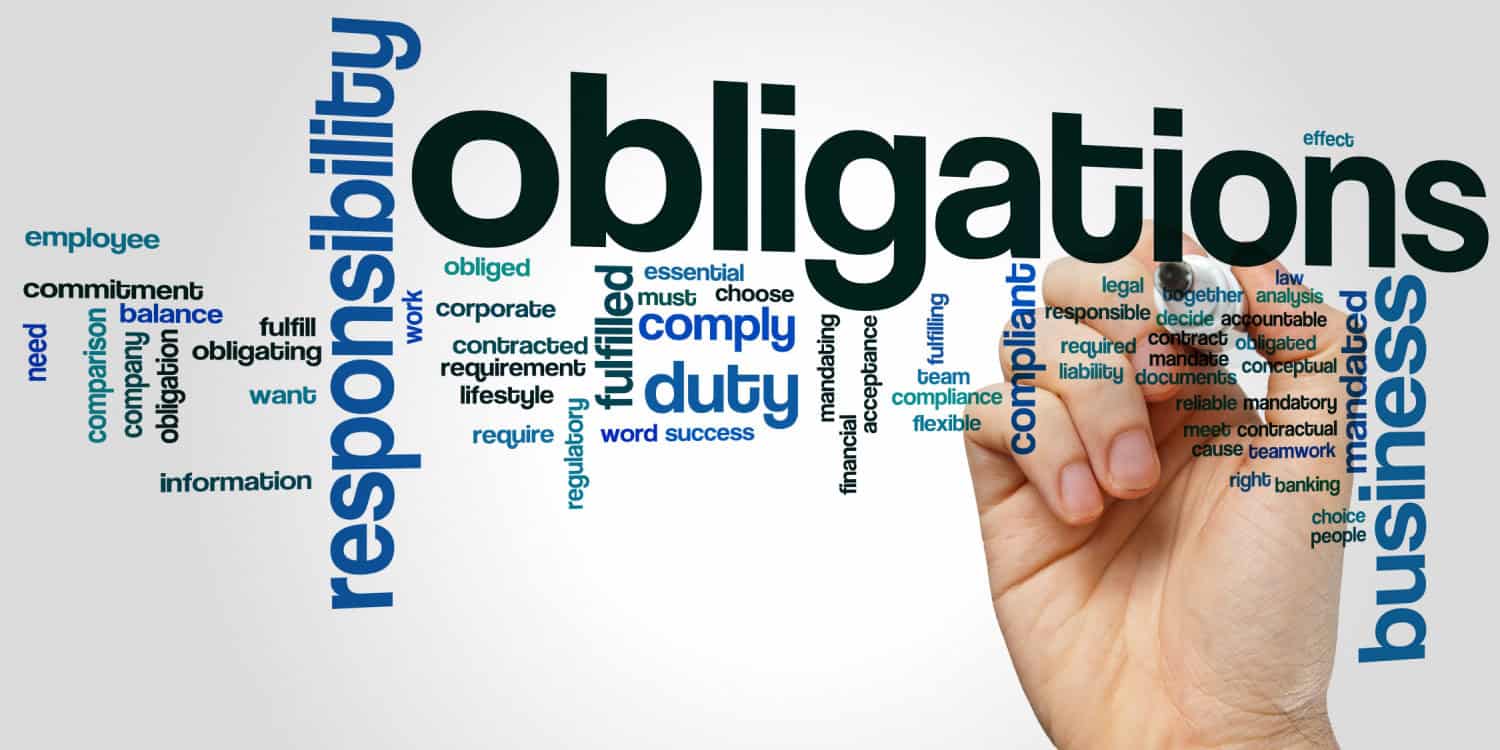 Obligations word cloud concept.