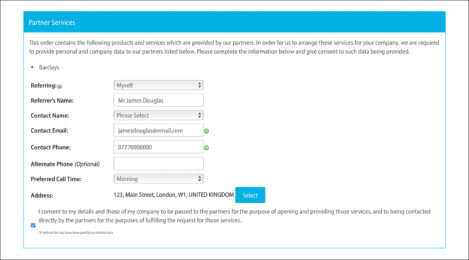 Screenshot of the 'Partner Services' section of the company formation process