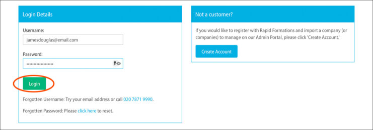 Screenshot of the log in page of the Rapid Formations Online Client Portal