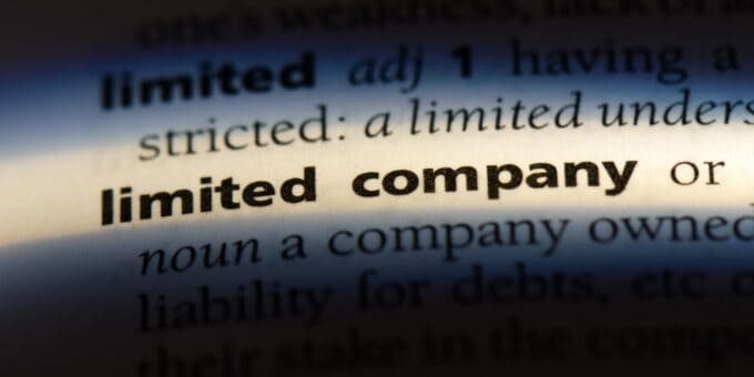 The phrase 'limited company' displayed and highlighted in a dictionary.