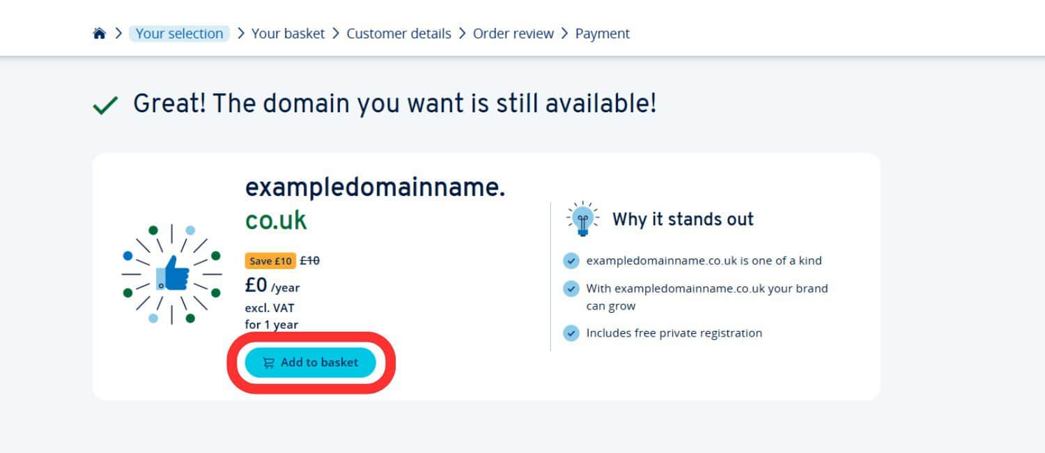 Rapid Formations deal with IONOS showing the customer's preferred domain name is available.